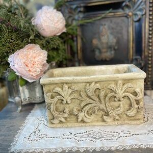 Vintage concrete small planter box French country cottage old world decor
